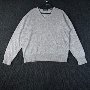 Embassy Row Mens Gray V-Neck Sweater Cashmere Wool Blend Large M96